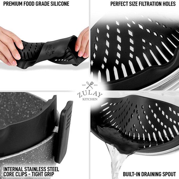 Zulay Kitchen Zulay Strainer with Clips Black Silicone - ZULB086DWDMMC