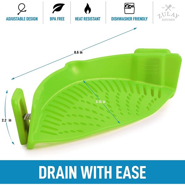 Zulay Kitchen Zulay Strainer, Adjustable Clip Silicone  Small Green - ZULB086DWZQPD