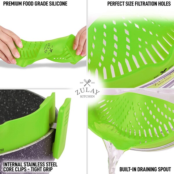 Zulay Kitchen Zulay Strainer, Adjustable Clip Silicone  Small Green - ZULB086DWZQPD