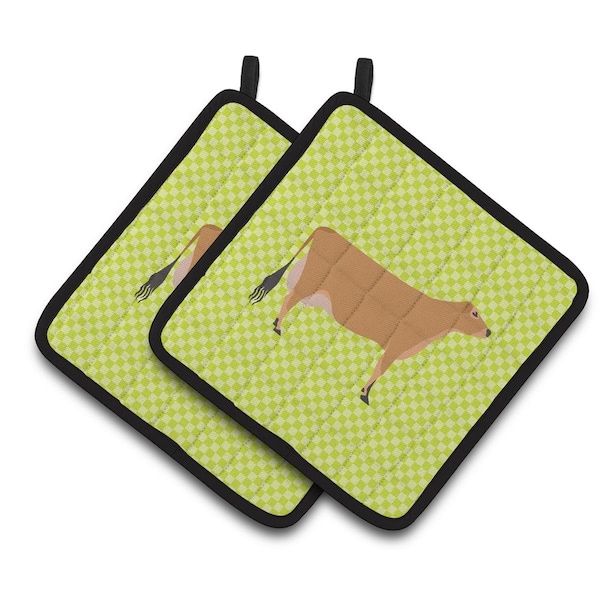 Carolines Treasures Jersey Cow Green Pair of Pot Holders - BB7655PTHD