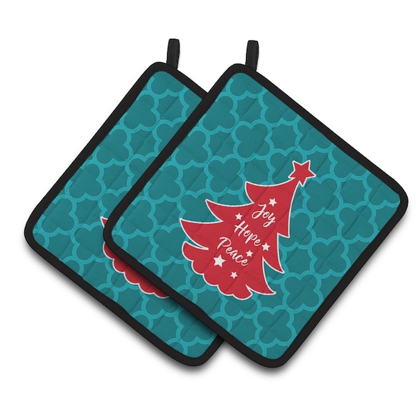 Carolines Treasures Christmas Tree Teal Red Pair of Pot Holders - BB6970PTHD