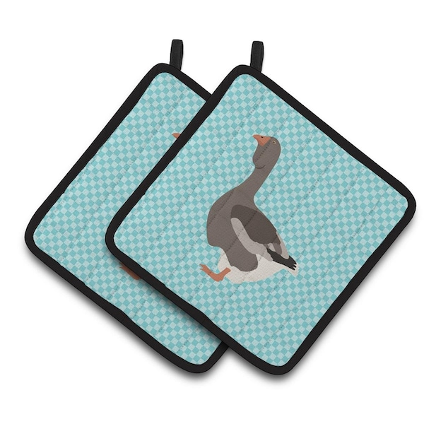 Carolines Treasures Toulouse Goose Blue Check Pair of Pot Holders - BB8071PTHD