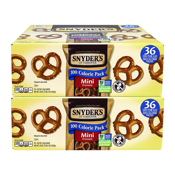 Mini pretzels de Snyders Of Hanover. Paquete de 0.92 oz, paquete de 72 - 810128792073.