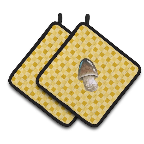 Carolines Treasures Straw Mushroom on Basketweave Pair of Pot Holders - BB7214PTHD
