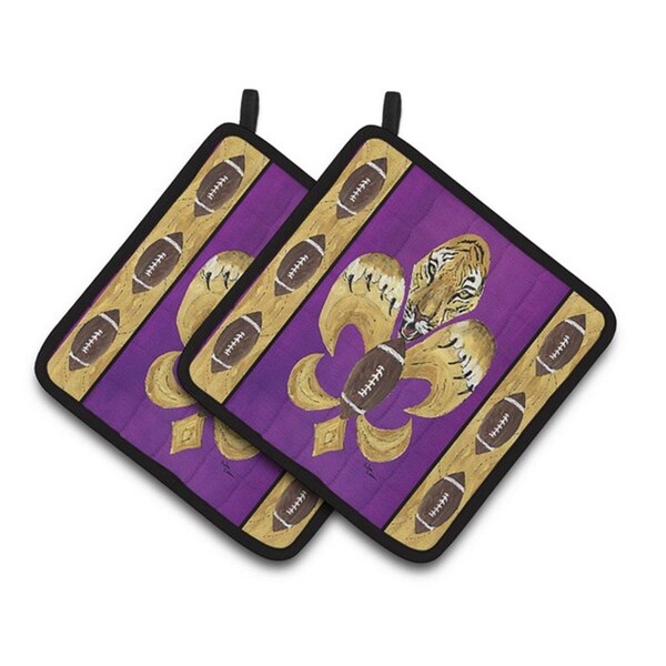 Carolines Treasures Tiger Football Fleur De Lis Pair of Pot Holders, 7.5 x 3 x 7.5 in. - 8205PTHD