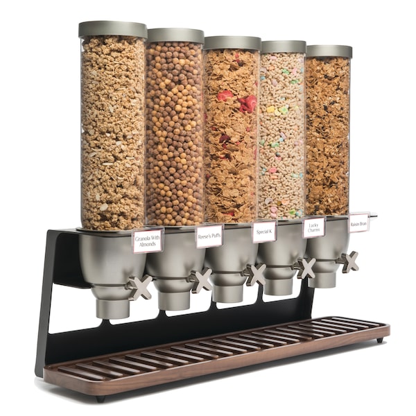 Rosseto Serving Solutions EZ-SERV® 1.3 Gal. 5-Container Tabletop Dispenser with Walnut Tray, 1 EA - EZ522
