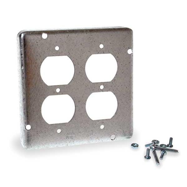 Raco Electrical Box Cover, Square Box Type, 2 Gangs, Square, Galvanized Steel, Duplex Receptacle Cover - 979