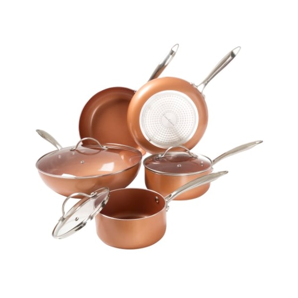 Hastings Home 8-piece Cookware Set with 2 Layer Nonstick Ceramic Coating, Tempered Glass Lid, Oven Safe (Copper) - 929747ZJA