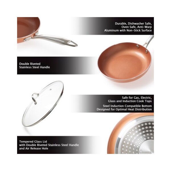 Hastings Home 8-piece Cookware Set with 2 Layer Nonstick Ceramic Coating, Tempered Glass Lid, Oven Safe (Copper) - 929747ZJA