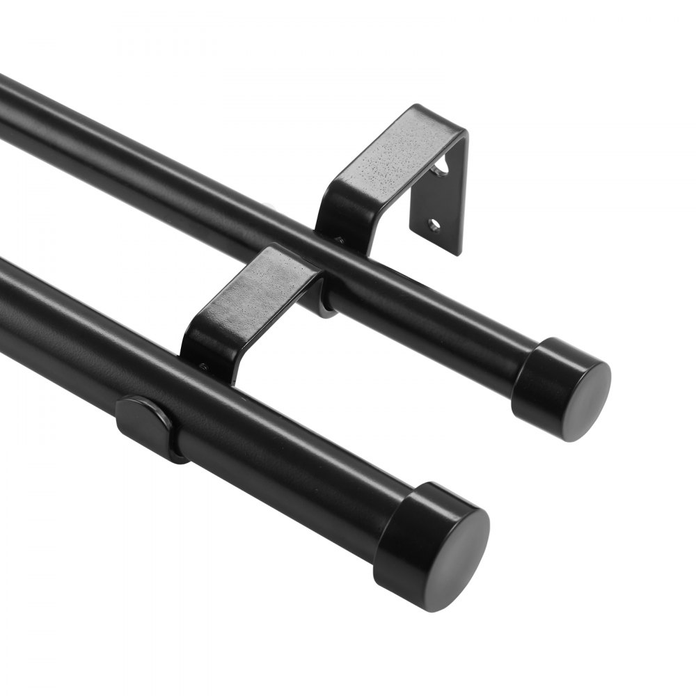 VEVOR 1 Inch Double Curtain Rods 36 to 72 Inches(3-6ft), Drapery Rods for Windows 24 to 68 Inches, Telescoping Dual Curtain Rod with Round Finials, Black - CLG3672INCHYSMRE8V0