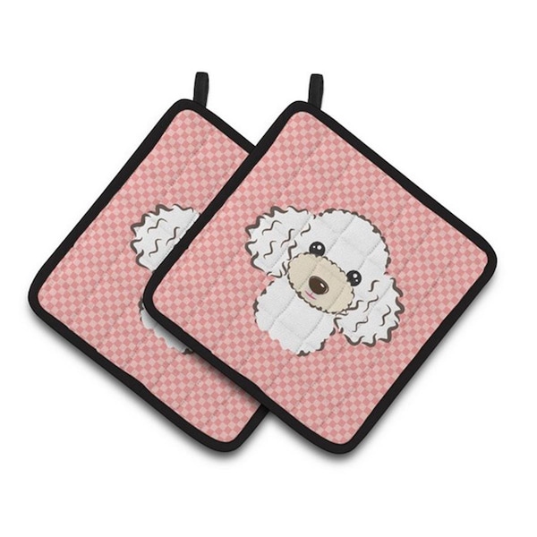 Carolines Treasures Checkerboard Pink White Poodle Pair of Pot Holders, 7.5 x 3 x 7.5 in. - BB1257PTHD