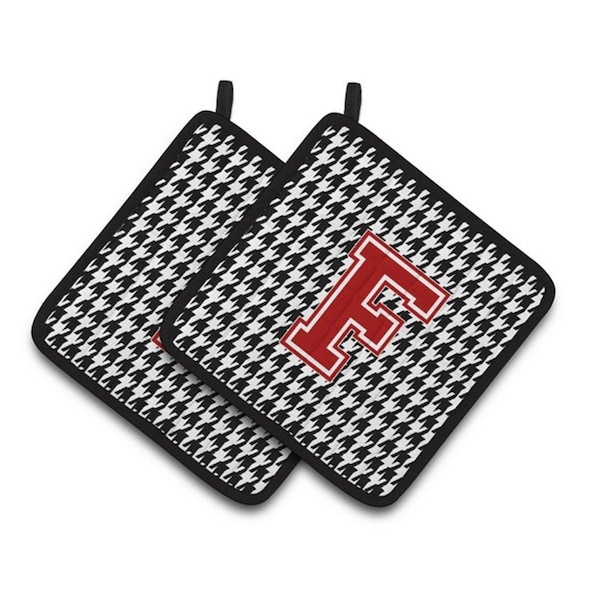 Carolines Treasures Letter F Monogram - Houndstooth Black Pair of Pot Holders, 7.5 x 3 x 7.5 in. - CJ1021-FPTHD