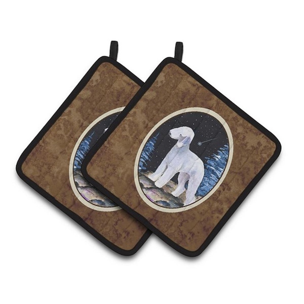 Carolines Treasures Starry Night Bedlington Terrier Pair of Pot Holders, 7.5 x 3 x 7.5 in. - SS8455PTHD