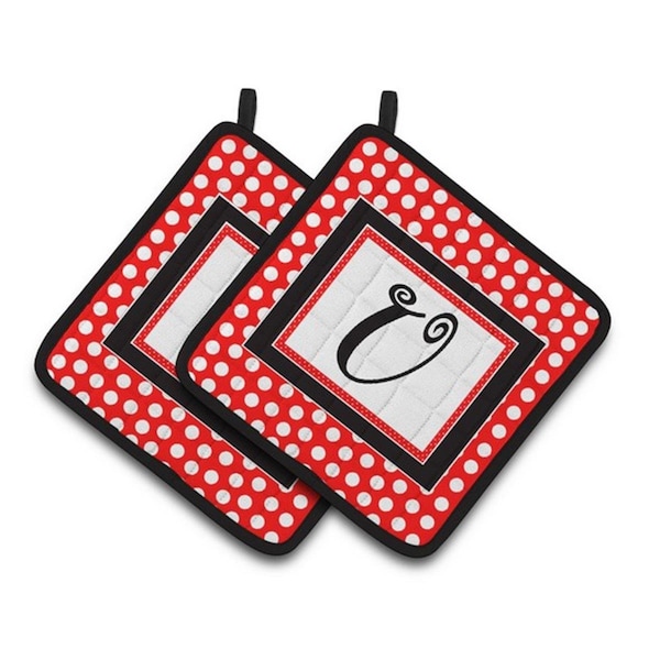 Carolines Treasures Monogram - Initial U Red Black Polka Dots Pair of Pot Holders, 7.5 x 3 x 7.5 in. - CJ1012-UPTHD
