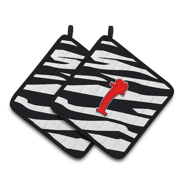 Carolines Treasures Monogram Initial I Zebra Red Pair of Pot Holders, 7.5 x 3 x 7.5 in. - CJ1024-IPTHD
