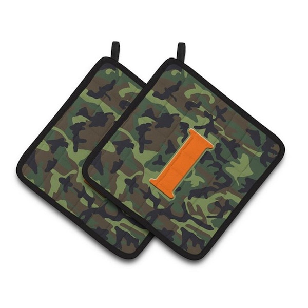 Carolines Treasures Letter I Monogram - Camo Green Pair of Pot Holders, 7.5 x 3 x 7.5 in. - CJ1030-IPTHD