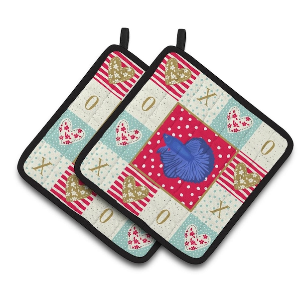 Carolines Treasures 7.5 x 7.5 in. Super Delta Tail Betta Love Pair of Pot Holders - CK5493PTHD