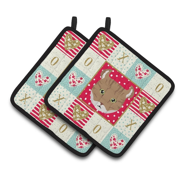 Carolines Treasures 7.5 x 7.5 in. Highlander Lynx Cat Love Pair of Pot Holders - CK5121PTHD