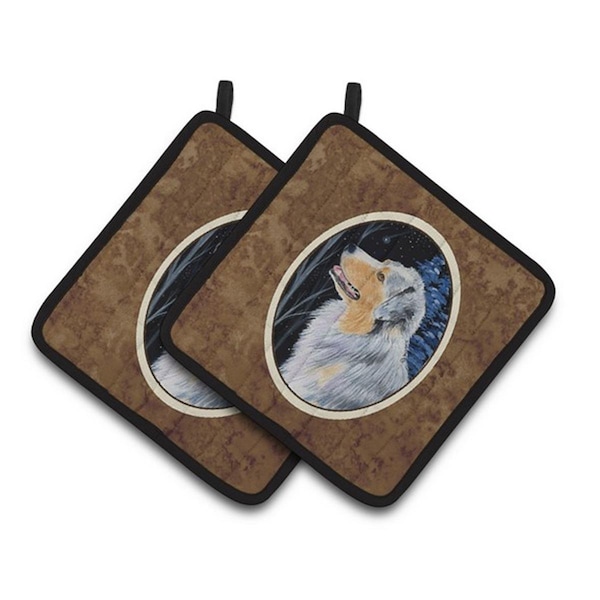 Carolines Treasures Starry Night Australian Shepherd Pair of Pot Holders, 7.5 x 3 x 7.5 in. - SS8382PTHD