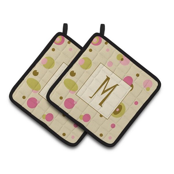 Carolines Treasures Letter M Initial Monogram - Tan Dots Pair of Pot Holders, 7.5 x 3 x 7.5 in. - CJ1004-MPTHD