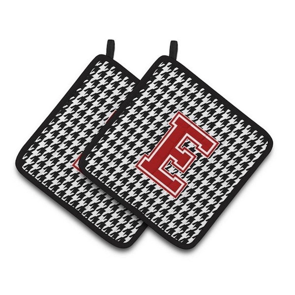 Carolines Treasures Letter E Monogram - Houndstooth Black Pair of Pot Holders, 7.5 x 3 x 7.5 in. - CJ1021-EPTHD