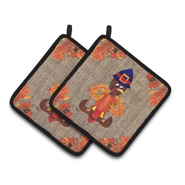 Carolines Treasures Thanksgiving Turkey Pilgram Fleur De Lis Pair of Pot Holders, 7.5 x 3 x 7.5 in. - 8743PTHD