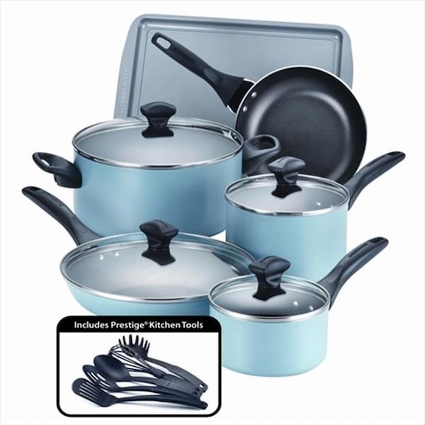 Farberware Aluminum Farberware 21894 Dishwasher Safe Nonstick 15-Piece Cookware Set; Aqua - 21894