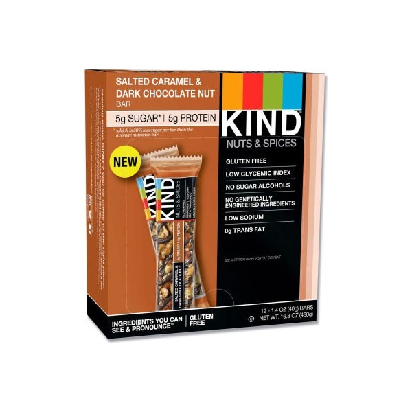 Barra de KIND® Nuts and Spices, Caramelo Salado y Nuez de Chocolate Oscuro, 1.4 oz., 12/Caja - 26961