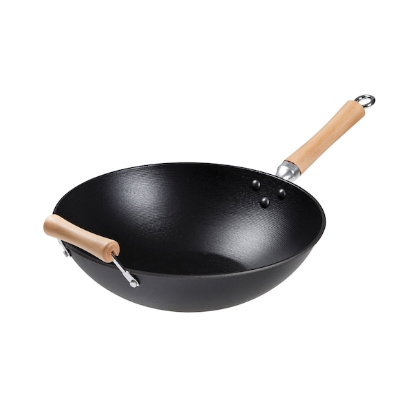 Joyce Chen Professional Series Cast Iron Wok with Maple Handles, 14-In. - J23-0001