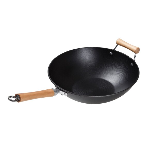 Joyce Chen Professional Series Cast Iron Wok with Maple Handles, 14-In. - J23-0001