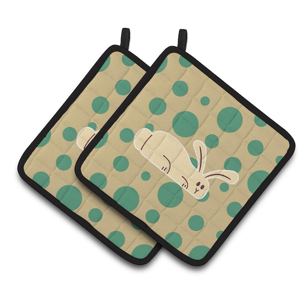 Carolines Treasures Rabbit on Polkadots Pair of Pot Holders - BB7083PTHD