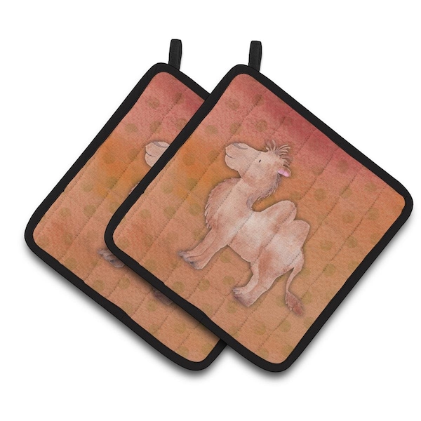 Carolines Treasures Polkadot Camel Watercolor Pair of Pot Holders - BB7393PTHD
