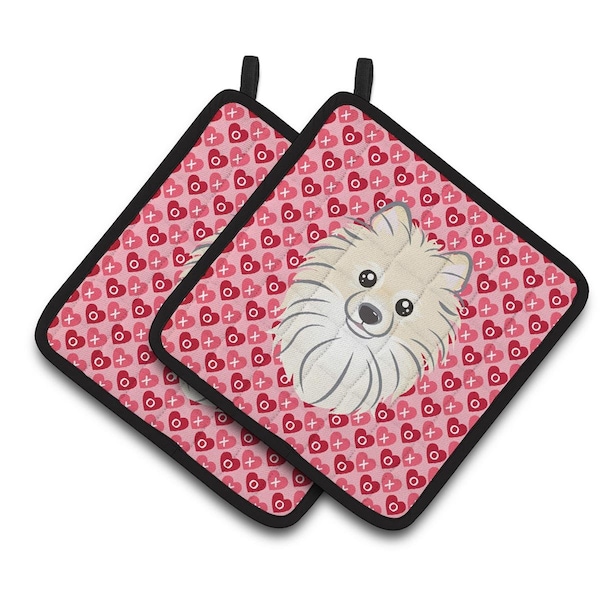 Carolines Treasures Pomeranian Hearts Pair of Pot Holders - BB5277PTHD
