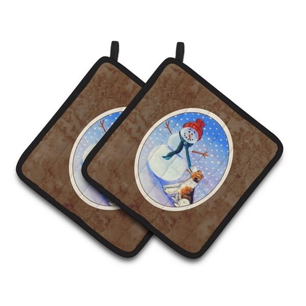 Carolines Treasures Snowman with Fox Terrier Pair of Pot Holders, 7.5 x 3 x 7.5 in. - 7156PTHD
