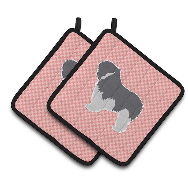 Carolines Treasures Polish Lowland Sheepdog Dog Checkerboard Pink Pair of Pot Holders - BB3632PTHD