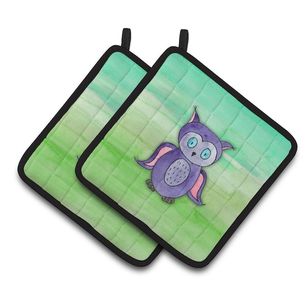 Carolines Treasures Purple Owl Watercolor Pair of Pot Holders - BB7429PTHD