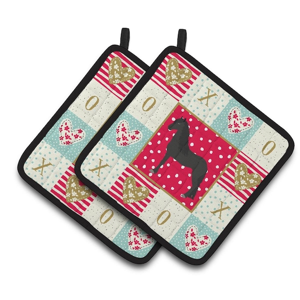 Carolines Treasures 7.5 x 7.5 in. Friesian Horse Love Pair of Pot Holders - CK5342PTHD