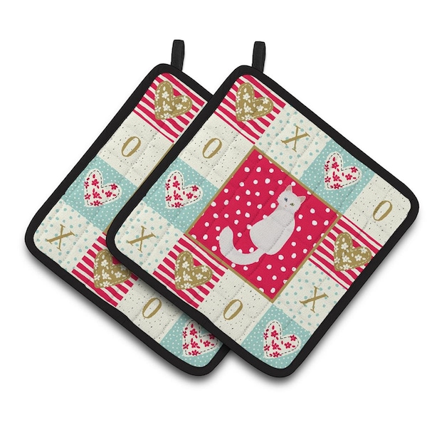 Carolines Treasures 7.5 x 7.5 in. Turkish Angora Cat Love Pair of Pot Holders - CK5801PTHD