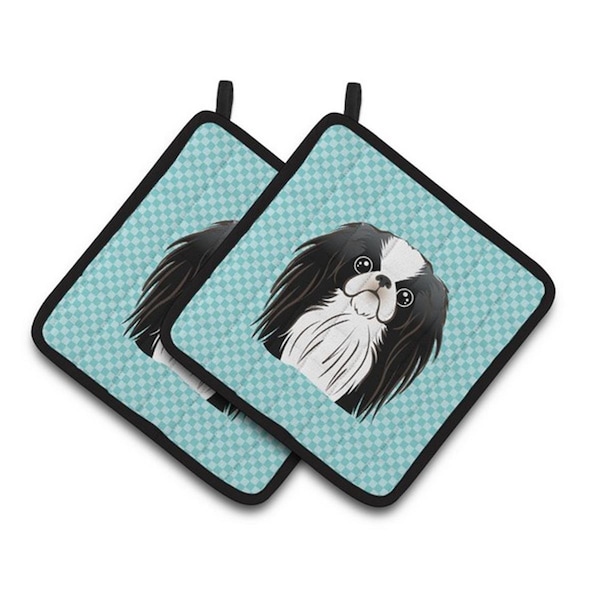 Carolines Treasures Checkerboard Blue Japanese Chin Pair of Pot Holders, 7.5 x 3 x 7.5 in. - BB1168PTHD