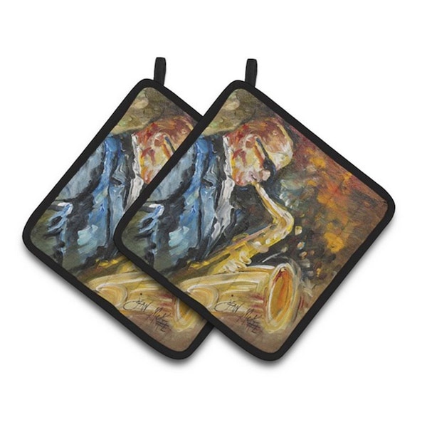 Carolines Treasures Jazz Sazophone Pair of Pot Holders, 7.5 x 3 x 7.5 in. - JMK1277PTHD