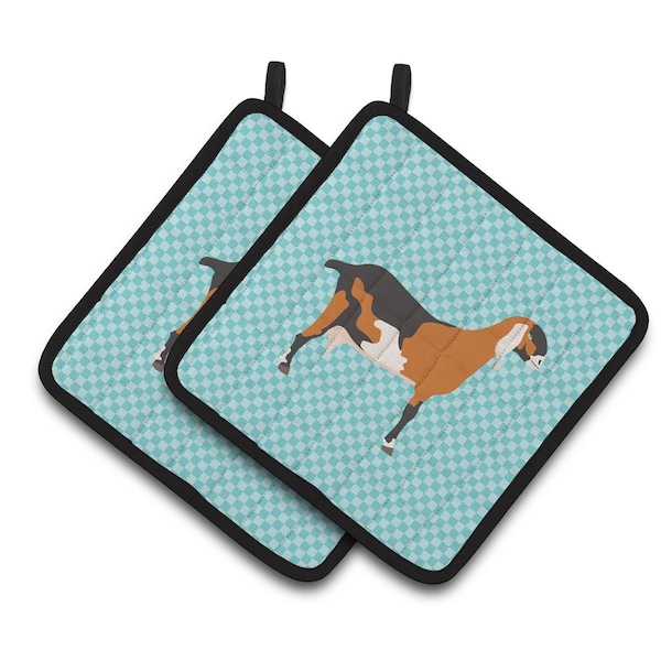 Carolines Treasures Anglo Nubian Goat Blue Check Pair of Pot Holders - BB8057PTHD
