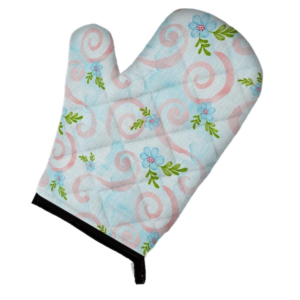 Carolines Treasures Watercolor Blue Flowers and Swirls Oven Mitt - BB7482OVMT