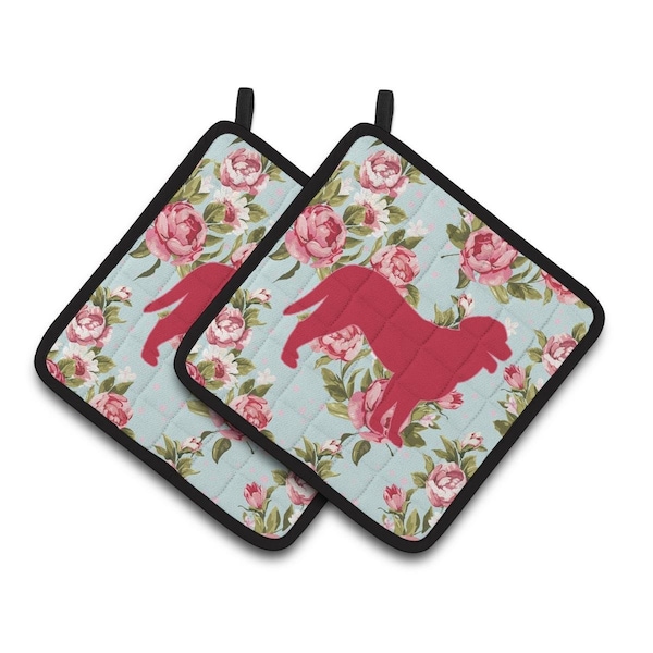 Carolines Treasures Curly Coated Retriever Blue Roses Pair of Pot Holders - BB1074-RS-BU-PTHD