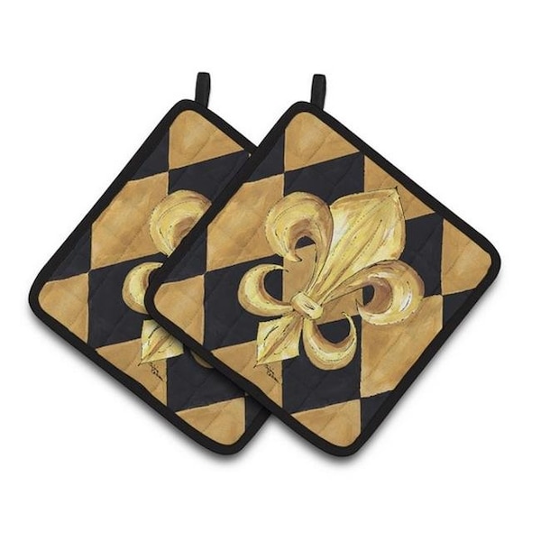 Carolines Treasures Carolines Treasures 8125PTHD Black & Gold Fleur De Lis New Orleans Pair of Pot Holders; 7.5 x 3 x 7.5 in. - 8125PTHD