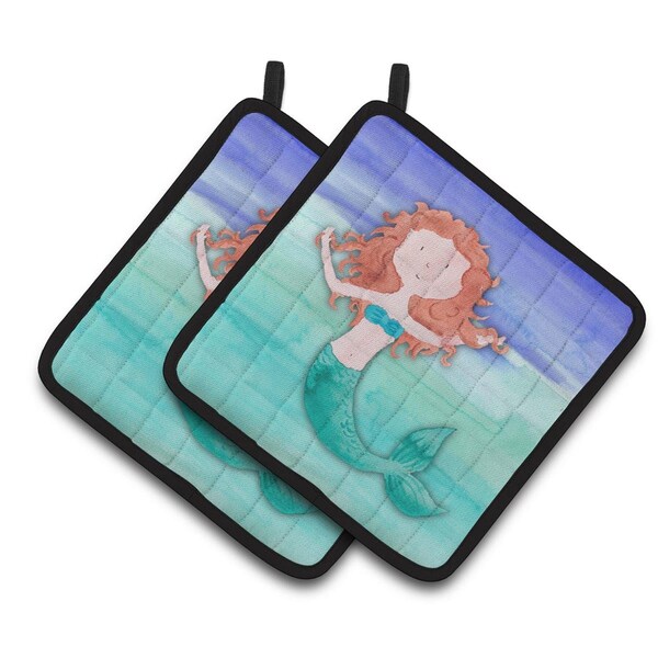 Carolines Treasures Ginger Mermaid Watercolor Pair of Pot Holders - BB7421PTHD