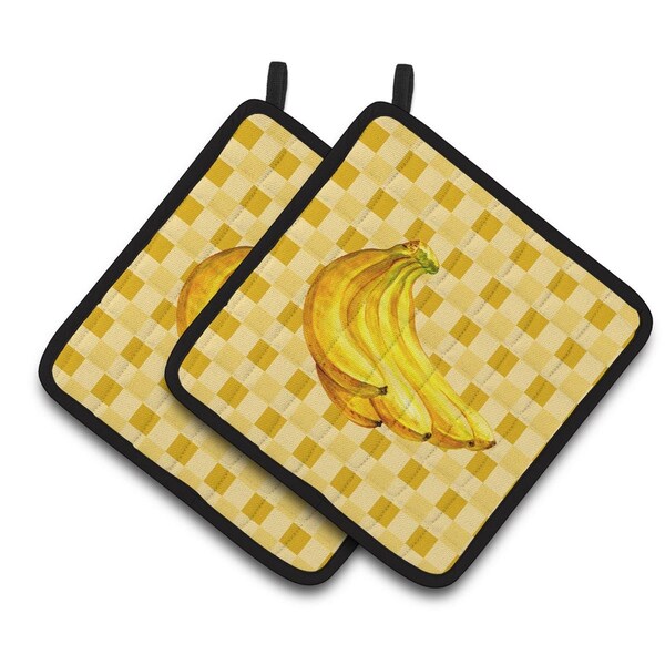 Carolines Treasures Banana Bunch on Basketweave Pair of Pot Holders - BB7222PTHD
