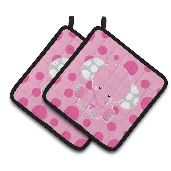 Carolines Treasures Elephant With Pink Polkadots Pair of Pot Holders - BB6949PTHD