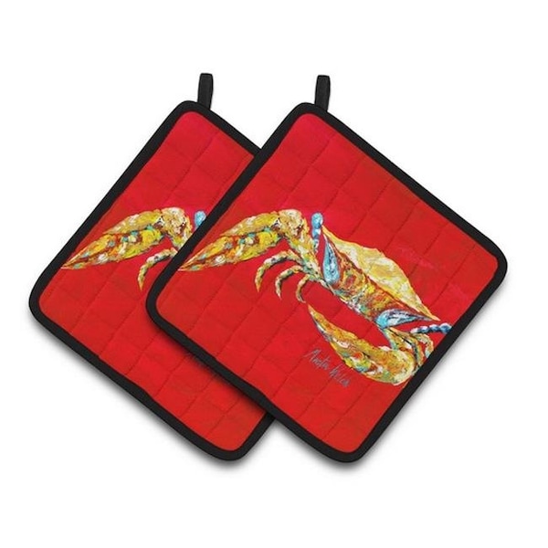 Carolines Treasures Carolines Treasures MW1116PTHD Crab Blue on Red; Sr Pair of Pot Holders; 7.5 x 3 x 7.5 in. - MW1116PTHD