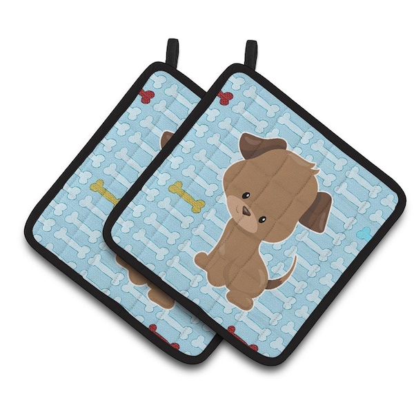 Carolines Treasures Puppy on Blue Bones Pair of Pot Holders - BB7079PTHD