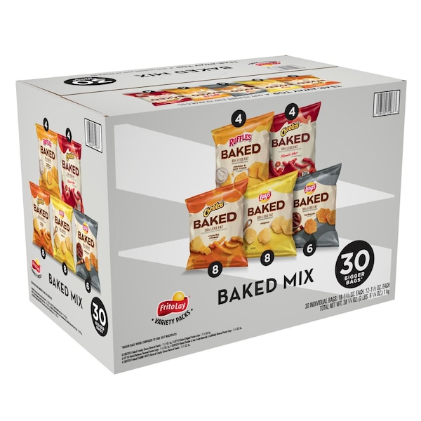 Paquete variado horneado de Frito-Lay, Lay's Regular/Lay's BBQ/Cheetos/Ruffles Queso Cheddar y Crema Agria/Hot Cheetos, 60 piezas - 73172